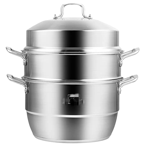 Olla de vapor multifunción de 3 capas de 34 cm y 26 cm, doble propósito, color plateado, perfecta para cocinar y preparar comidas saludables