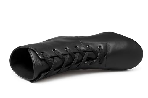 Jazz Boots Dance Shoes - High Top Black Jazz Shoes Lace Up - Premium Leather Dancing Boots - Flat Split Sole Over Ankle Boots for Women, Girls, Kids, and Men's (Black, Adult, Women, 8, Numeric, US Footwear Size System, Medium, Runs small, order 1 sizes up) by Jruzn - Used condition - Image 4