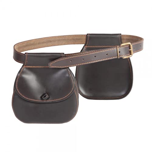i-Caza Bolsas de Caza Redondas con Cinturón en Piel de Bovino para Cazadores y Tiradores al Aire Libre, Marrón, Unisex
