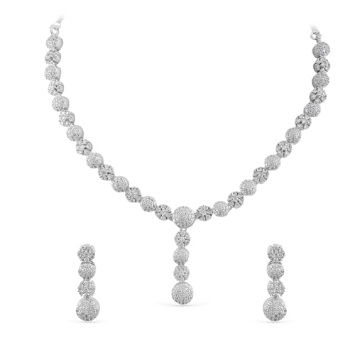 Image of Rubans Necklace Set American Diamond and Zirconia Statement Jewellery Gift for Women & Girls