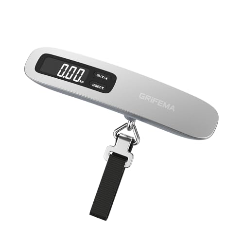 GRIFEMA GA2006 Báscula Maletas Viaje Portátil, Báscula de Equipaje con Pantalla LCD, Hasta 110 lb/50 kg, para Viajes al Aire Libre, Plata