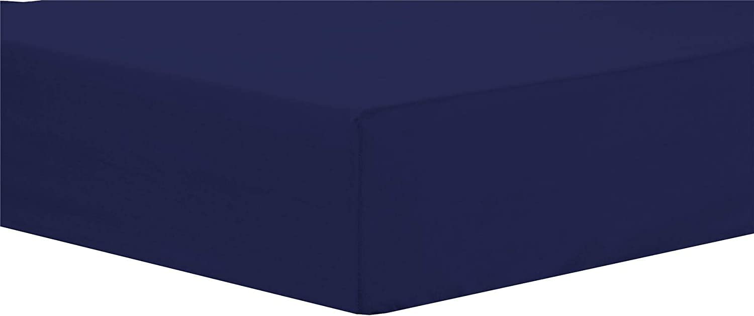 NFK TEXTILE Plain Style PolyCotton Fitted Bedsheets with Long-Lasting Color and Easy Care Bedding Fitted Sheets (Navy, Double)