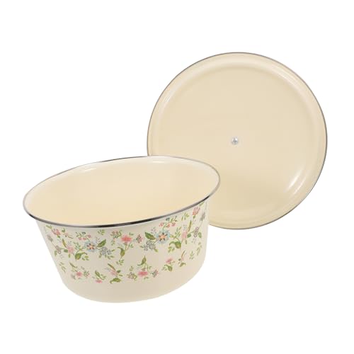 Cabilock ?瓷厚手スープ盆 蓋付き花柄レトロ調 多用途調理用食器 ボウル 洗面器兼用 食品保存向け