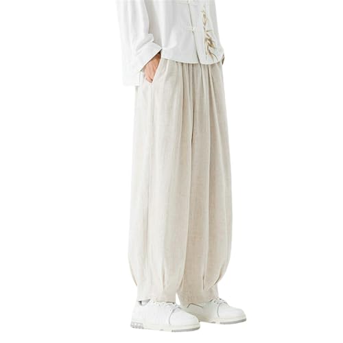 Pantalon coton et lin homme coupe longueur au sol tendance chinoise