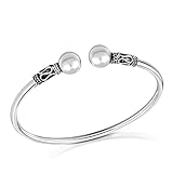 AeraVida Modern Ball Sphere Balinese Rope Open-Ended .925 Sterling Silver Cuff Bracelet | Sterling Silver Cuff Bracelet for Women | Open Ended Cuff Bracelet Jewelry Gifts