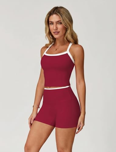 Image of ABOCIW 2 Pieces Workout Sets for Women, Cross Back Tank Top Matching High Waist Biker Shorts, Gym Yoga Pilates Outfits