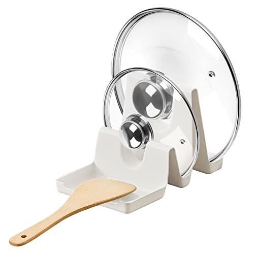 Poeland Pot Lid Holder Organizer, Plastic Wavy-Shape 2 Layers Pot Lid Stand Multifunction Kitchen Countertop Storage Rack For Pot Lids, Spoons, Cutting Board #TOP28