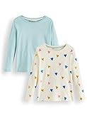  Amazon-Marke: RED WAGON Mädchen Langarmshirt Glitter Heart 2er pack, Mehrfarbig (Cream And Blue), 104, Label:4 Years