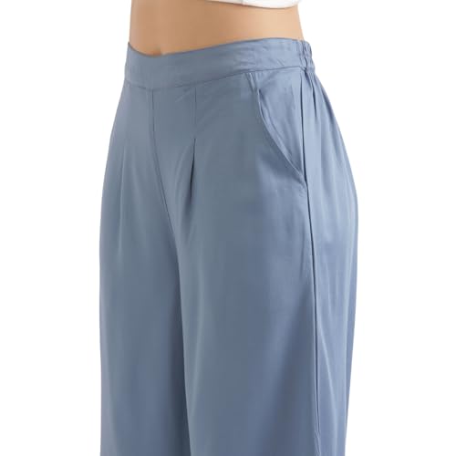 Image of SAADAA Palazzo Pants for Women Half-Elasticated Waistband | Palazzo for Women in Soft Viscose Fabric | Regular Fit with Mid Rise Waist & Deep Pockets | Versatile for Formal & Casual Wear