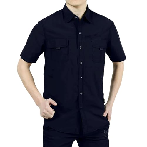 Chemise d'été manches courtes homme look casual chic col revers double poche