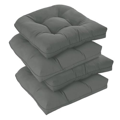 downluxe Outdoor Chair Cushions Set of 4 for Patio Furniture, Water Resistant Tufted Overstuffed Patio Furniture Cushions, Thick Outdoor Seat Cushion, 19" X 19" X 5", Dark Grey