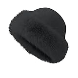 Women's Faux Fur Fashion Hat for Winter, Russian Style Warm Cap Hat Faux Fur Headband Solid Color Winter Warm Hats Dark Gray