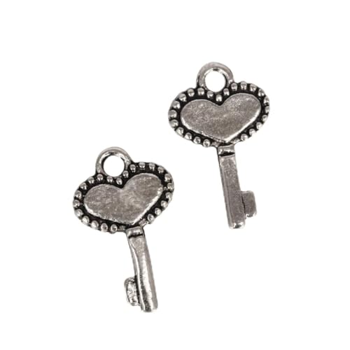 20pcs Love Key Charms 15x10mm Two Sided Charm Pendants Antique