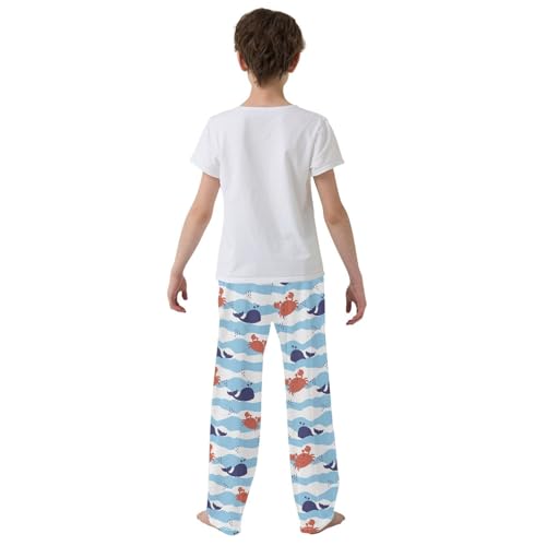 Whale Crab Wave Boys Long Pants Soft Trousers Elastic Waist Kids Lounge Bottoms with Pockets S-XL3