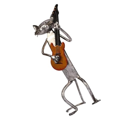 Statue chat guitare argentée : déco maison design et idée cadeau chic