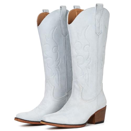 Image of IUV Cowboy Boots For Women Western Cowgirl Boots Mid Calf Snip Toe Boot With Chunky Heel