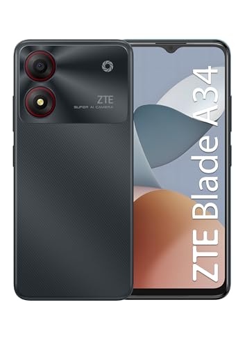 ZTE Blade A34 Grey - Smartphone 6.6" HD+, Fotocamera 8MP, Batteria 5000mAh, 4 GB RAM e 64GB ROM, Octa-Core, Android 13, Riconoscimento Facciale, Display Waterdrop, Memory Fusion