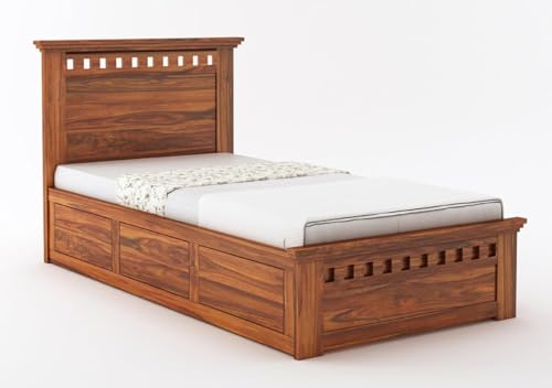 Image of Ganpati Arts Sheesham Wood Armania Single Size Bed with Box Storage for Bedroom | Wooden Single Bed Palang for Home (Natural Finish) 1 Year Warranty