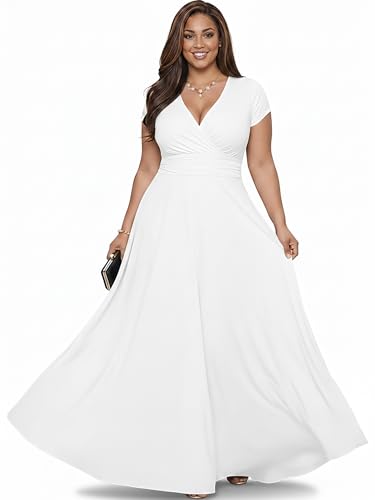 Image of KOH KOH Womens 2026 Sexy Cap Short Sleeve V-Neck Flowy Cocktail Gown