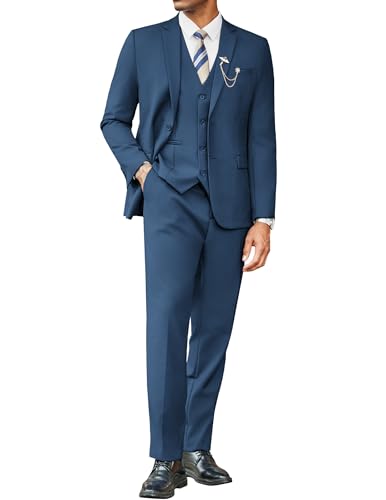 COOFANDY Men's Suits Classic Fit 3 Piece Single Breasted Tuxedo Suit Set Formal Business Wedding Party Suit Separates Blue