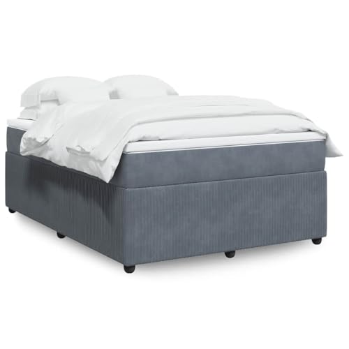 Teenpull Cama con somier gris oscuro de 140 x 190 cm, cama acolchada de terciopelo con colchón de muelles ensacados y cojín confort, estructura estable para un sueño reparador, base de muebles.