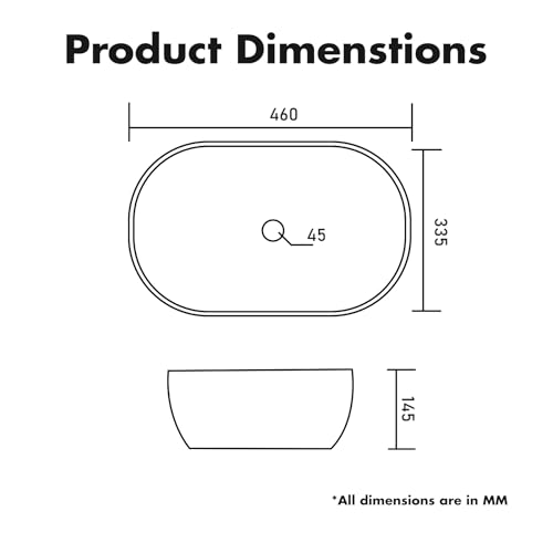 Image of WASSMIST Ceramic Wash Basin /Basin for Bathroom | Table Top | 46D x 33.5W x 13.5H (CM)
