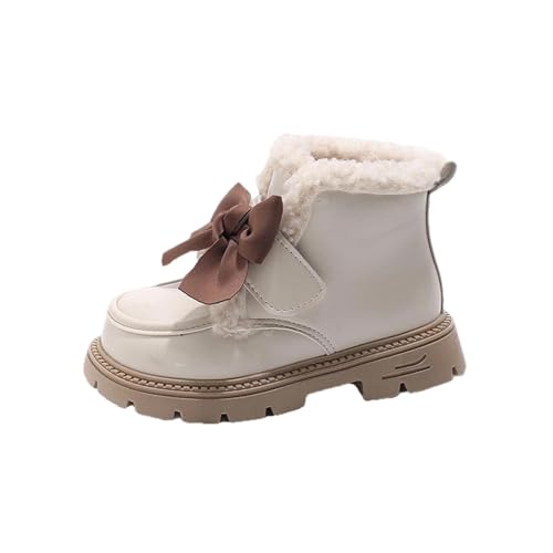 Girls Fuzzy Lining Winter Warm Short Boots Cute Bowknot Soft Comfort Thermal Ankle Boots Fashion Plush Booties Beige