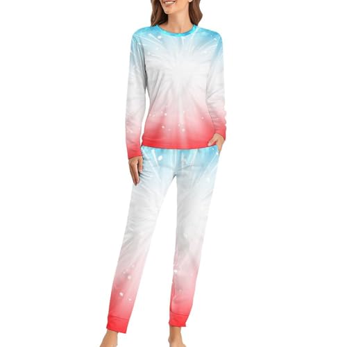 Pyjama femme ensemble anti-froid rouge abstrait manches longues