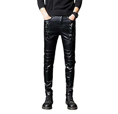 Pantalon de motard en cuir synthétique homme motard coupe-vent noir slim