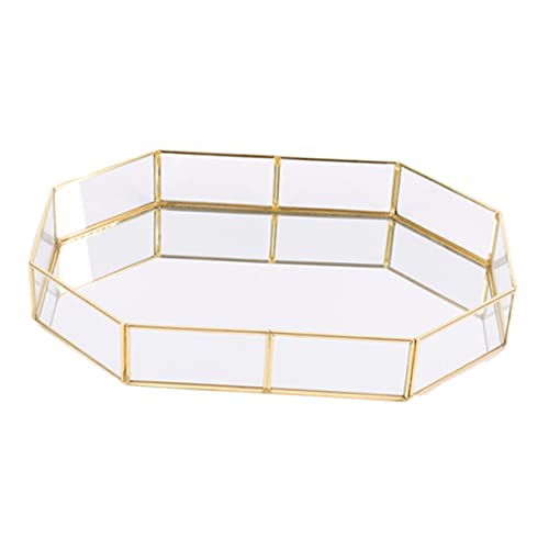 LABRIMP Vassoio Portaoggetti Trucco in Vetro Con Rame Design Poligonale Nordico Organizer Cosmetici e Porta Collane Casa Grande
