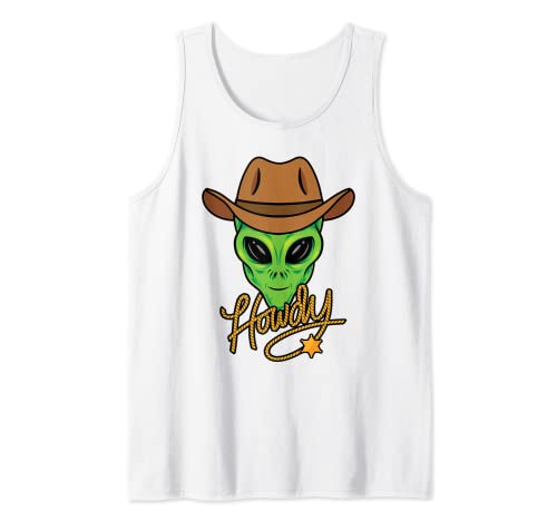 Howdy Alien Cowboy Divertido Halloween Espacio Alien Western Camiseta sin Mangas