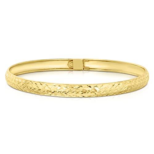 Savlano 14K Gold Plated Over 925 Sterling Silver Solid Diamond Cut Bangle Bracelet 7 inch for Women Comes With Gift Box - Made in Italy (Yellow)