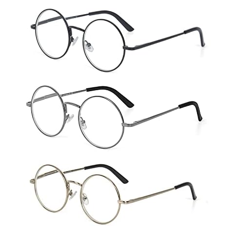 EYE ZOOM 3 Pack Metal Frame Round Reading Glasses with Spring Hinge (Black, Silver and Gunmetal, +2.75 Strength) Cover