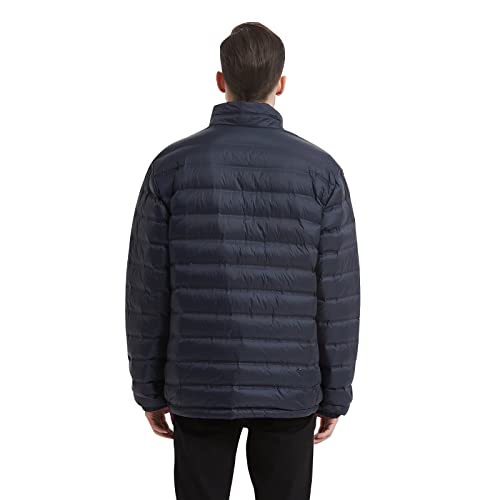 Image of Men's Fashion Thin Puffer Coat With Pocket Standing Collar Duck Down Winter Coat Lightweight Heat Retaining(Navy-8009#,L)