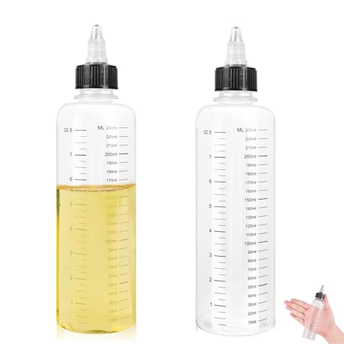 Bouteille à Pincer 250ml, 2 Pièces Flacon Doseur, Bouteilles avec Echelle, Bouteilles à Presser pour les Arômes Liquides, Bouteille en Plastique...