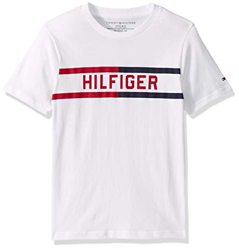 Tommy Hilfiger Boys' Big Short Sleeve Graphic T-Shirt, bar Bright White, Large (16/18)