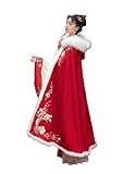 Winter Chinese Style Autumn And Winter Women's Hanfu Cloak Red And White Fur Collar Printed Fleece Cloak