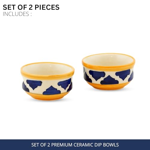 Image of Freakway Hand Painted White Ceramic Dip Bowls | Bowls Set of 2, 40Ml | Bowl for Serving Chutney Bowl /Pickle Bowl /Small (Moroccan)