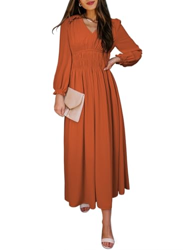 BLENCOT Women V Neck Tiered Long Sleeve Maxi Dress Ruffle
