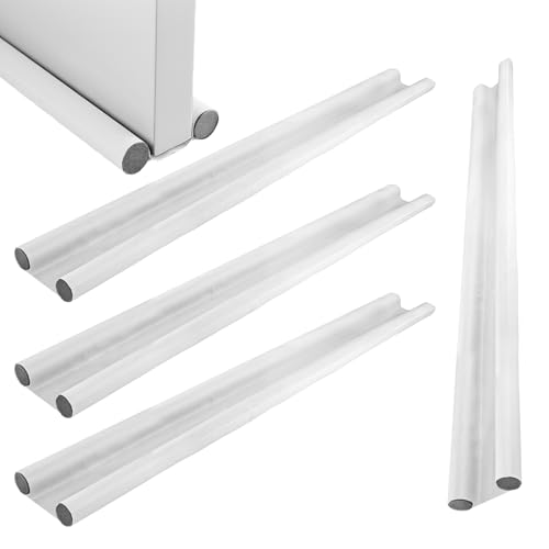 YAYODS Lot de 4 Bas de Porte Double Joint 96 cm - Bourrelet de Porte Blanc en PU et Mousse EPE - Joint de Bas de Porte Isolant Contre les Courants d'Air, le...