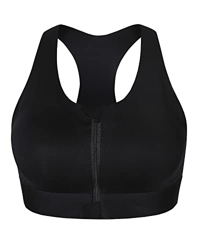 Cordaw Seamless Sports Bra Zip Front Racerback Smooth Running Bra Wireless Medium/High Impact Workout Bra With Removable Cups, Black L #TOP23