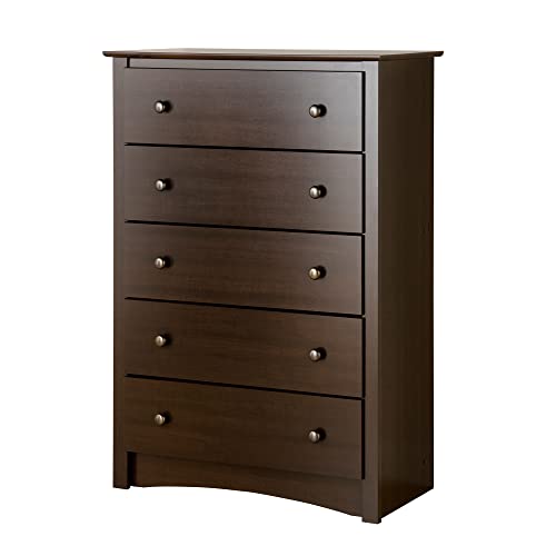 Image of Prepac Fremont Superior 5-Drawer Chest for Bedroom - Spacious and Stylish Chest of Drawers, Measuring 16"D x 31.5"W x 45.25"H, In Espresso Finish