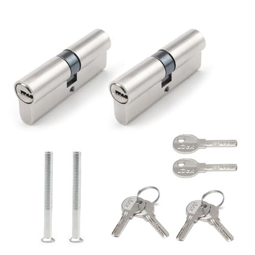SHENGYIG Bombin Doble Embrague, 2 Piezas Bombin Cerradura, Cilindro de Doble Cerradura de 70 mm con 6 Llaves y Tornillos, Cerradura Seguridad, Cilindro de Aleación de Cerradura de Puerta