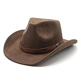 Universal Cowboy Hat for Men and Women,Wide Brim Suede Panama Hat, Adjustable Design, Soft Lightweight, Fit for Daily Wear Brown