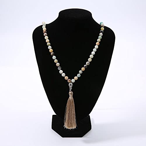 Hovaete 108 Mala Prayer Beads Necklace Natural Stones Meditation Yoga Jewery 108 Hand Knotted Japa Mala Beaded Long Tassel Necklace with Tree of Life Pendant for Men and Women