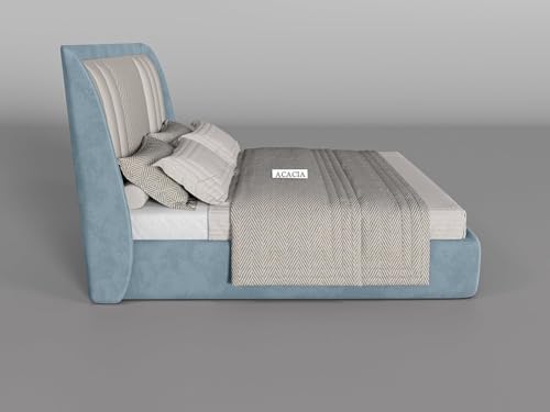 Image of Modern Upholstered Queen Size Bed with Box Storage for Bedroom | Wooden Double Bed with Storage | Platform Cot with Upholstery Premium Fabric | 6.5 x 5 Ft, Sheesham Wood (Light Blue)
