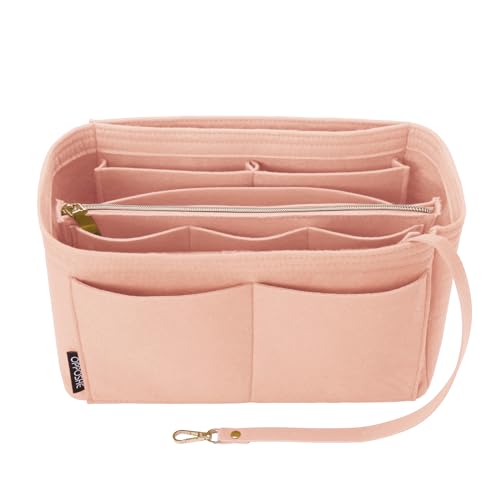 OPPOSHE Purse Organizer Insert for Handbags, Softened Felt Bag Insert Organizer for Tote, Handbag Organizer Compatible with LV, Coach, MK, Kate Spade, Goyard, Longchamp, Light Pink S