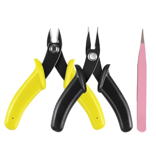 Tools Set for 3D Metal Puzzle Kits,3Pcs Mini Size Assist Tools Professional Clipper and Needle Nose Pliers & Straight-Head Tweezer for Cutting & Bending DIY Building Metal Jigsaw Model Assembling