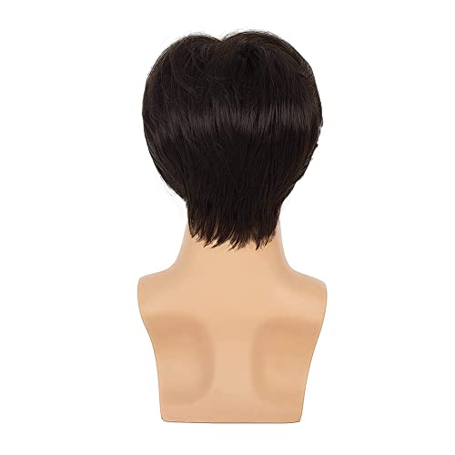 Image of Swiking Short Brown Wigs for Men Middle Part Natural Looking Synthetic Hair Wigs for Male Daily Party Replacement Wig (Brown)