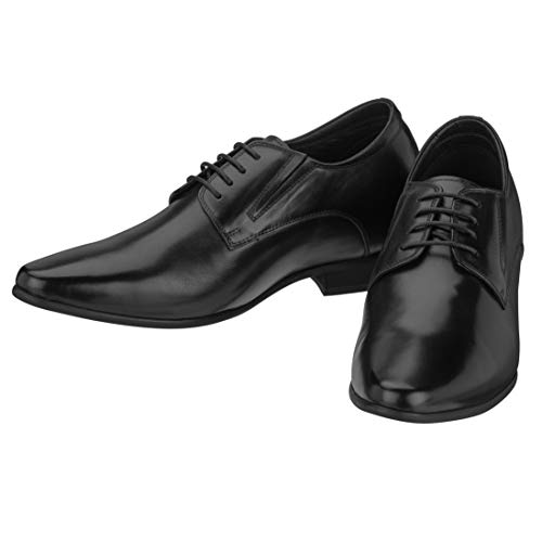 CALTO Men's Invisible Height Increasing Elevator Shoes - Black Premium Leather Lace-up Formal Derby Oxfords - 3 Inches Taller - Y5051 - Size 7.5 D(M) US4